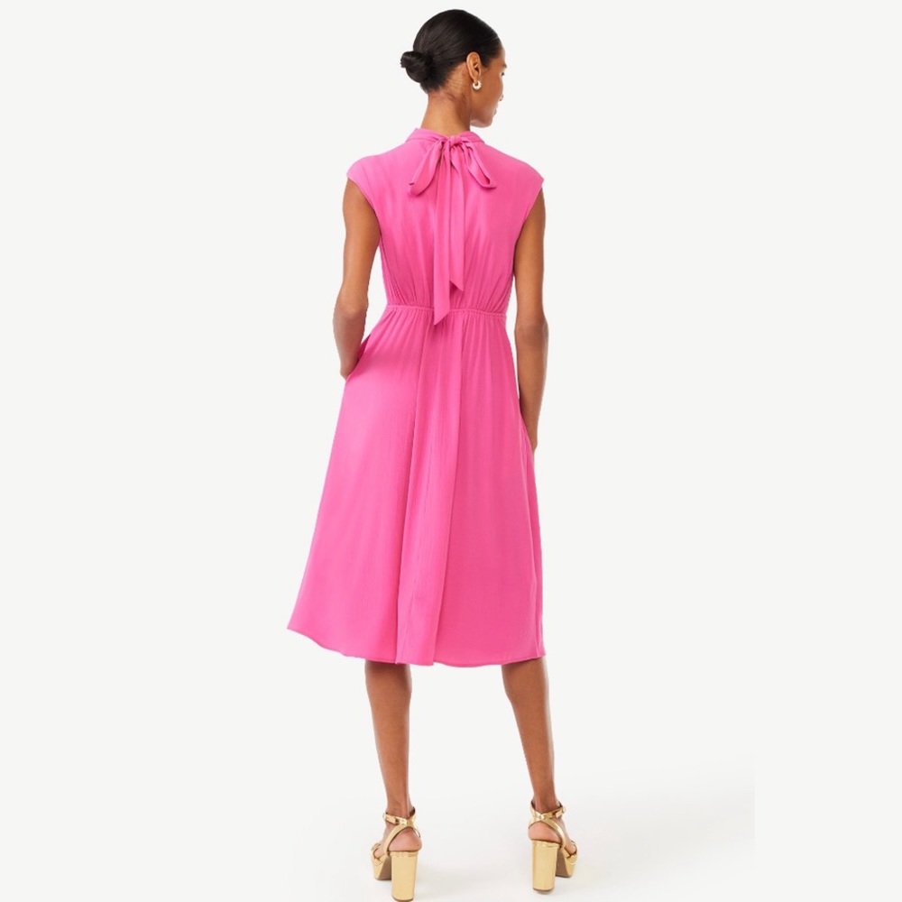 🆕 Twist Neck Midi “Pretty in Pink” Dress with Pockets & Bow Size M